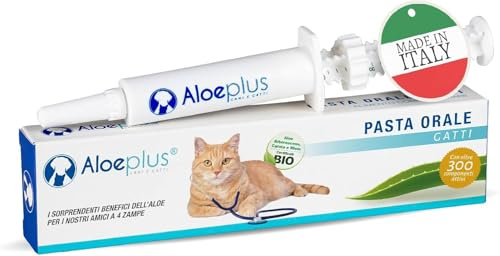 ALOEPLUS Gatti Pasta Orale 30ml - Alimento Complementare Energetico, Disintossicante con Aloe Arborescens BIO, Rafforza le Naturali Difese di Gatti Anziani e Cuccioli, Contro Alitosi (1 pz)