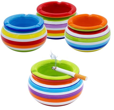 Posacenere rotondo in ceramica, 11 cm, set da 4 pezzi, multicolore