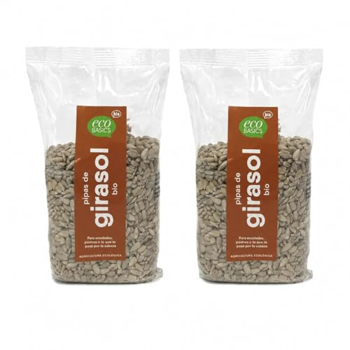 Pack 2 Pipas de Girasol EcoBasics Bio 500 g, Semillas de Girasol Ecológicas Peladas, Para Ensaladas, Panes, Yogures, Cremas y Repostería, Total 1 kg