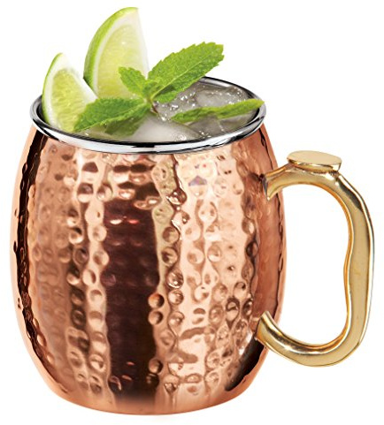 Oggi Moscow Hammered Copper Plated Mule Mug with EZ-Grip Handle, 18-Ounce