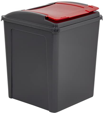 50 Litre Red Plastic Waste Recycle Bin with Flap Lid For Kitchen Home Office