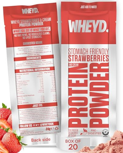 WHEYD Hydrolysed Whey Protein Isolate - Grass-Fed, Low Calorie Whey Protein Powder - Made from Premium Irish Dairy, Low Lactose, No Digestive Issues - 24g Sachets, Box of 20, Strawberries & Cream