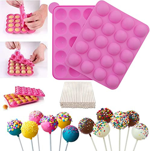 Junxave Moldes para pasteles y cubitos de hielo sin BPA + 120 palos de silicona para moldes de piruletas, dulces, gominolas y gelatinas [gris]