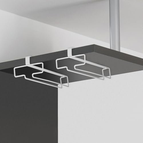 QWORK 2PCS portabicchieri sospeso, porta calici, Organizzatore per Bicchieri da Vino in Metallo Senza Foratura, Bianco