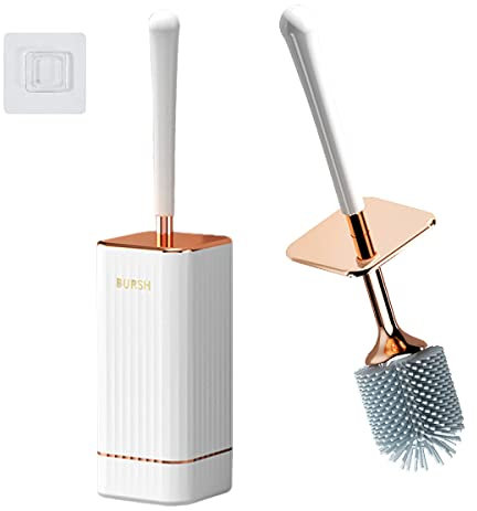 MOUFIER Toilet Brush and Holder,Silicone Toilet Brush Holder Set with Soft Bristle Brush for Bathroom (White)