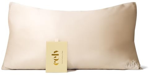 célv Luxus Seide Kopfkissenbezug/Kissenbezug mit verstecktem Zipper/Kissenhülle aus 100% Maulbeerseide / 1 Stück / 22 Momme/Geschenkverpackung MEHRWEG (40 x 80 cm, Champagne)