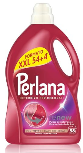 Perlana Detersivo Colorati (58 lavaggi), Detersivo lavatrice liquido per tutti i capi colorati, Detersivo colorati per pulizia delicata e colori e fibre rinnovati
