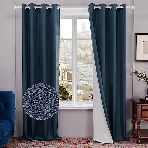 Deconovo Door Curtains - 84 Drop, Total Blackout with Coating, Navy Blue, Lightweight Soft Fabric Bedroom Thermal Curtains for Door, 52x84 Inch, 1 Pair