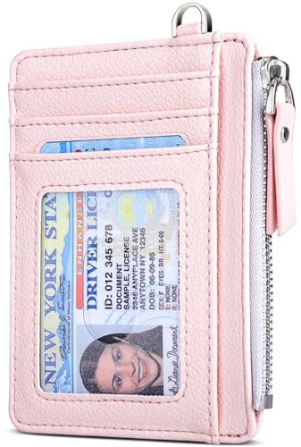 Teskyer Portefeuille Femme, Porte Carte Bancaire, Petit Portefeuille Femme, Porte Cartes de Credit, Cuir PU, RFID, avec Fermeture éclair, contenir Jusqu’à 8 Cartes, Minimaliste, Rose Clair