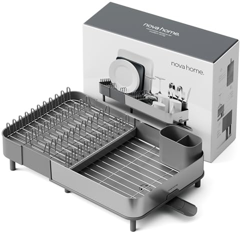 NOVA HOME - Escurreplatos Extensible de Acero Inoxidable | Diseño Moderno, Minimalista, Elegante y Adaptable Gris Oscuro