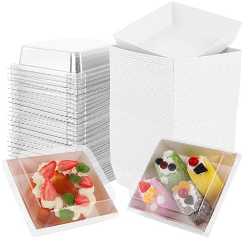 GBACHOOSE 75 cajas de transporte para tartas de cartón, 13,5 x 12,5 x 6,5 cm, cajas de cartón para tartas, cupcakes, cajas de transporte para tartas con tapa, caja de bento para tartas, sándwiches