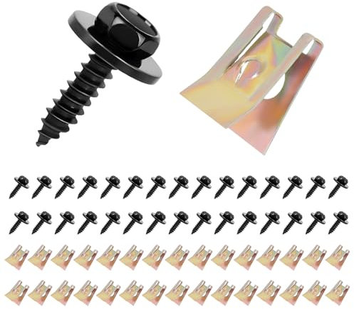 74 pcs Kit de Clip à Vis Et Écrou, U-Clips Des Vis Kit Universal Metal et Kit de Vis Et Ecrou Cage Pour Les Ailes de Roue Vis D'aile de Carrosserie et Les Pare-Chocs Automobiles