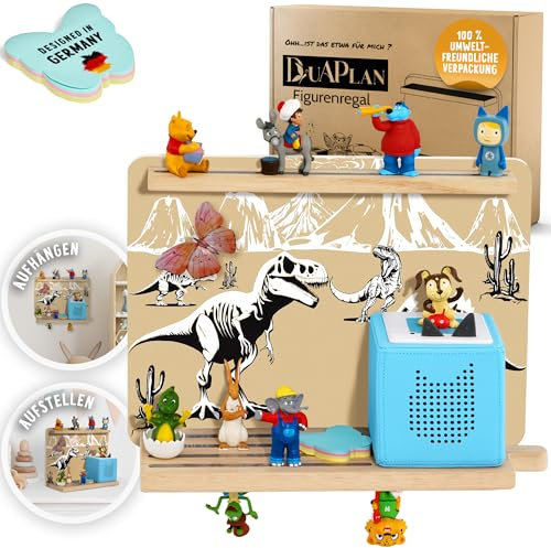 DUAPLAN® Kinder-Regal für Toniebox & bis zu 40 Figuren – Dino Beige, Magnetisch, Plastikfrei, Zum Hinstellen oder An der Wand, Stabil, Platzsparend, Perfekt für kleine Dino-Fans