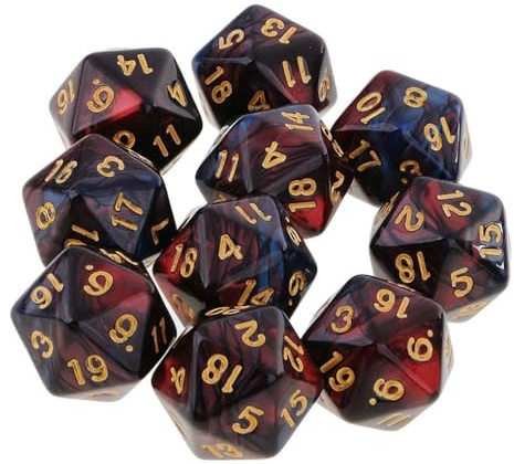 Dzxin Ensemble de dés D20 pour jeu DND, lot de 10 dés polyédriques, dés D20 en acrylique de 20 mm, dés à 20 faces pour jeux de rôle RPG MTG DND, dés de table (Rouge+Noir)