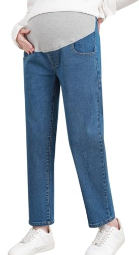 AOOPOO Pantaloni in Denim per Donne in maternità sopra La Pancia Pantaloni Lunghi Elastici in Vita Casual Incinta A Vita Alta Supporto Pancia Moda Gravidanza Jeans con Tasche