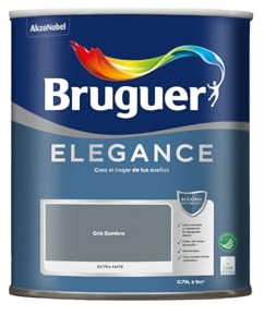 Bruguer Elegance Pintura Monocapa Extra Mate para Paredes y Techos, Interior y Exterior protegidos, Ultra Lavable, Resistente al Desgaste y Manchas, Con conservante Antimoho, Gris Sombra 750 ml