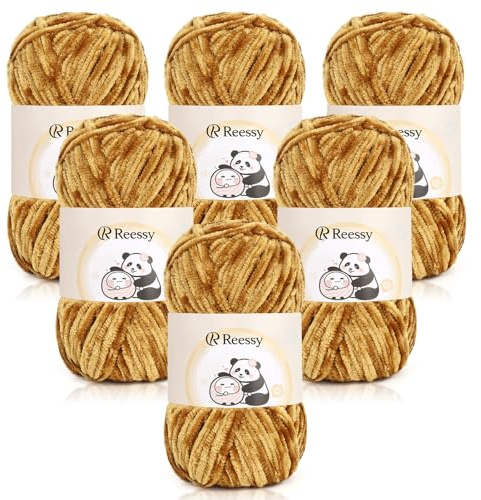 Reessy Chenille Yarn 600g, Chunky Chenille Yarn for Crochet&Knitting-Khaki | Super Soft Fluffy Velvet Yarn, Chunky Knitting Wool Thick Yarn for Crochet Blanket, Amigurumi, Handbag, Hat, DIY Crafts