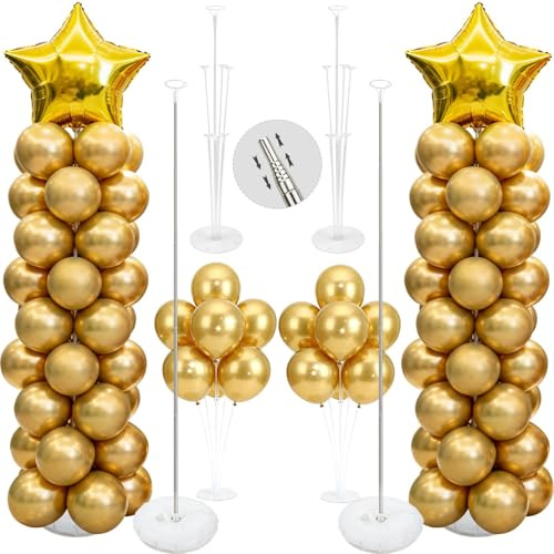 Kit de columna de globos, juego de 2, 2 soportes de mesa para globos, torre telescópica de metal reutilizable de 2 m para suministros y decoración de fiestas de cumpleaños, bodas y días festivos