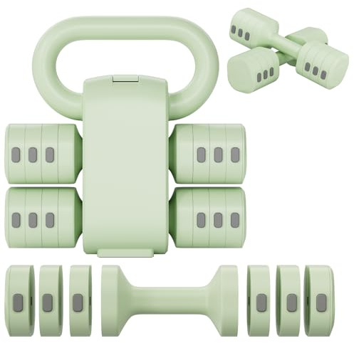 Set di 2 manubri regolabili 2 in 1, per donne e uomini, 4 livelli di peso con adattatore kettlebell, set di manubri per casa (Verde)