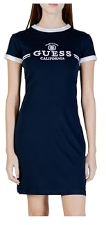 GUESS Abito Corto Sportivo Mila Blu Navy con Logo California, Cotone Elasticizzato, Maniche Corte, Taglia M