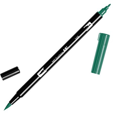 Tombow ABT-249 fiberpenna dubbel borste penna med två spetsar, kraftig grön