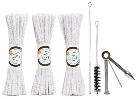 Pipe Cleaners Tool Set | 132 Hard Bristle Pipe Cleaners Bulk, 2 Nylon Bristle Brush, Tamper Tool | Nylon Bristles for Extra Scrub | Absorbent Cotton | Pipe Cleaners for Cleaning | Chenille Stems