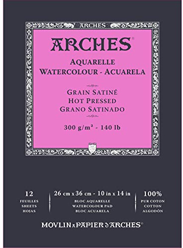 Arches- Blocco Enc 26x36 12H Aquarelle 100% Satin 300g Blanc Nat, Colore Bianco Naturale, A1795098