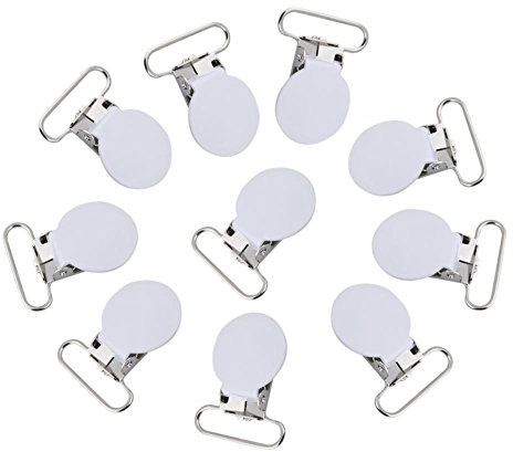 10Pcs 25mm Clip per bretelle Clip per bretelle per ciuccio in metallo Clip per bretelle in metallo Chiusura per bretelle per cinturini elastici Pantaloni e jeans in denim(13*10*1cm-bianca)