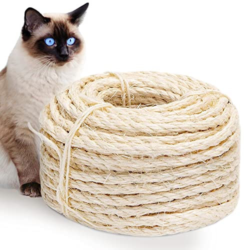 Abio Cuerda de sisal para árbol rascador, 6 mm, 20 m, cuerda de sisal, 100% natural, accesorios para gatos, hogar, jardín, decoración, DIY, 6 mm, 20 m