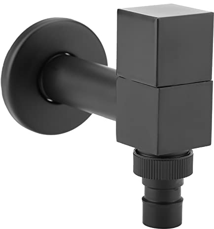 Rubinetto da Giardino a Parete Nero, Rubinetto per Lavatrice Quadrato in Ottone Rubinetto per Acqua Fredda per Bagno Lavanderia Rubinetto per Lavello Balcone(G1/2)