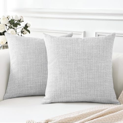 Artscope 2er Set Kissenbezug Einfarbig Wurfkissenbezug Leinen Kissenbezüge Moderne Dekokissen Kissenhülle Set Kissen Fall für Sofa Schlafzimmer Zuhause Dekor 60x60 cm Hellgrau