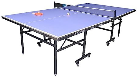 TechFit Tavolo da Ping Pong per Interni - Dimensioni tornei, Robusto Pannello in Resina melaminica da 4mm con Strato Protettivo AntiGraffio,Pieghevole, Blue