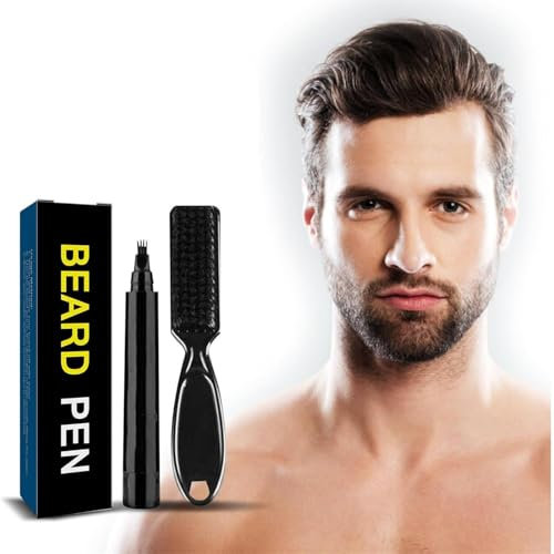 SARUEL Lápiz de Relleno para Barba y Cejas para Hombres, lápiz para Barba Impermeable y Cepillo para Barba, Acabado Natural de Larga duración, restauración de Barba y Barba para Hombres