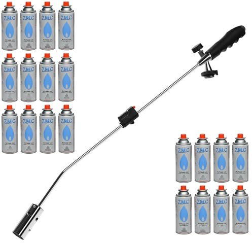 ZMC Unkrautvernichter 2,5 kW + 20 Gaskartuschen 227g, Unkrautbrenner mit Piezo-Zündung, Abflammgerät mit einstellbarer Flammenleistung bis zu 1400 °C