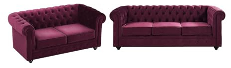 Vente-unique - Canapés 3 Places et 2 Places en Velours Pourpre Chesterfield