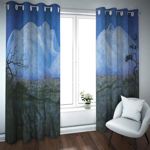 PARREN Blauer Verdunkelungsvorhang Winternacht in den Bergen von Harald Sohlberg Drucke im Stil Fensterbehandlungen Vorhänge Thermovorhänge 2 Paneele 140x270cm