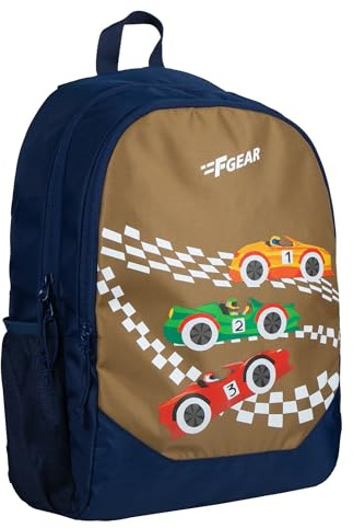 F Gear Boomer Navy Crazy Karter 15L, Casual Backpack|School Bag|Children Daypack|College Bag|Bottle Holder, Padded Back & Shoulder Straps|Lightweight Picnic/Tuition Backpack|Unisex Travel Backpack