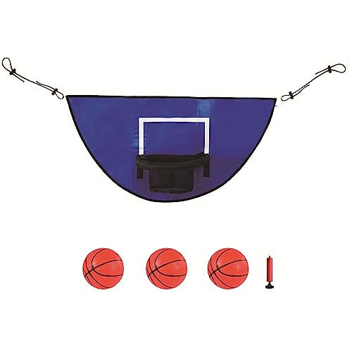Studsmatta, basketkorg, universell minibasketkorg, avrivningskant för nedsänkning studsmatta, basketfäste med 3 minibasketbollar, studsmatta, tillbehör för barn och vuxna, inomhus och utomhus