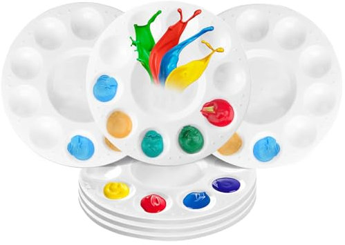 6 Stück Mischpalette, Kunststoffpaletten Runde 15.8 cm, Malpalette Aquarell,Mischpalette Acrylfarben Ölfarben mit 11 Mischfeldern für Aquarell Malen Kunst Malerei, Bastelarbeiten Weiß