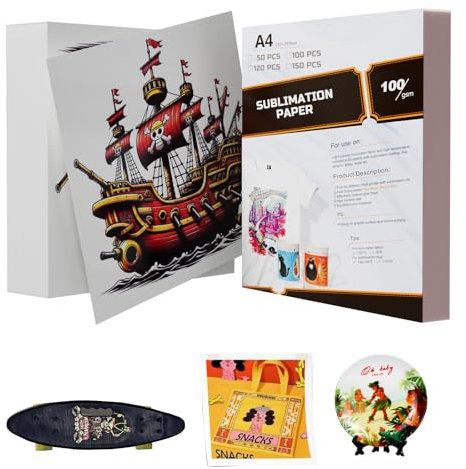 SCULPFUN Lot de 150 feuilles de papier de sublimation A4, 210 x 297 mm, 100 g/m², pour coton, t-shirt, tasses, verre, film de sublimation compatible avec toutes les imprimantes de sublimation