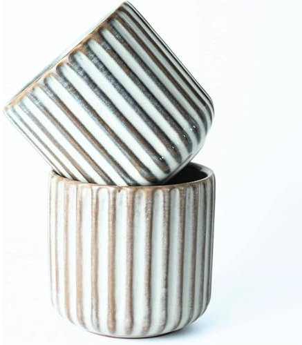 MeYuxg Juego de 2 tazas de café sin asa, 180 ml, mini cerámica sin asa, tazas de cerámica sin asa, adecuadas para café y espresso, tazas de espresso de pared gruesa (vientre de pescado)