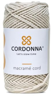 2 mm Cordonna Filo per Macramè in Cotone da con 25 Fili Spago per Macramè Intrecciato da 100 m per Artigianato Corda in Cotone Colorato per Artigianato, Arazzi e Forniture per - Beige chiaro