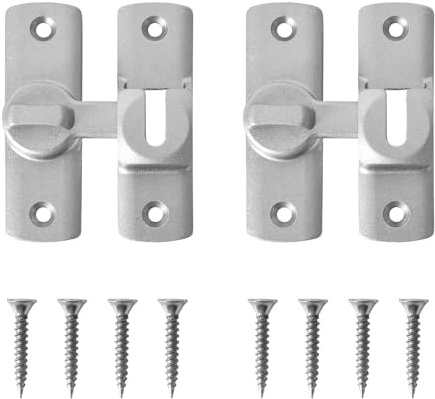 2 Piezas Cerraduras Puertas Corredizas,Pestillo que Protege Privacidad con 8 Tornillos,Fácil de Instalar,Cerradura Puerta 90 Grados, Ideal para Jardines,Oficinas y Hoteles (7.3 x 2.4 cm)