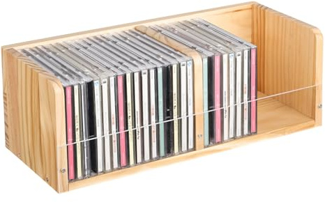 Rainmae CD Holder Desk Rack Organizer, Wooden CD Holder Stand, CD Storage Rack, Game Disc Display CD Organizer Desk Stand Protection Storage Cube for Theatre Room Collectibles