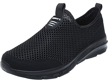 zapatos antideslizantes hombres moda verano hombres zapatillas de deporte transpirable malla plana cordones casuales zapatos de hombre 41.5, Negro , 48 EU