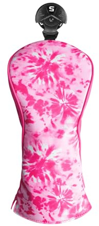Golf Club Head Covers Wood Driver Fairway Hybrid Rescue, Golf Club Covers Woods Novelty Synthetic Leather with Interchangable No.Tag for Men Women (Pink, Hybrid)