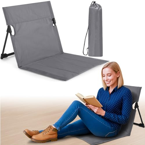 Jetec Foldable Floor Backrest Chair Portable Camping Chair with Storage Bag Light Weight Lazy Seat for Indoor Outdoor Bed Ground Park Lawn Concerts Hiking Beach(Gray)
