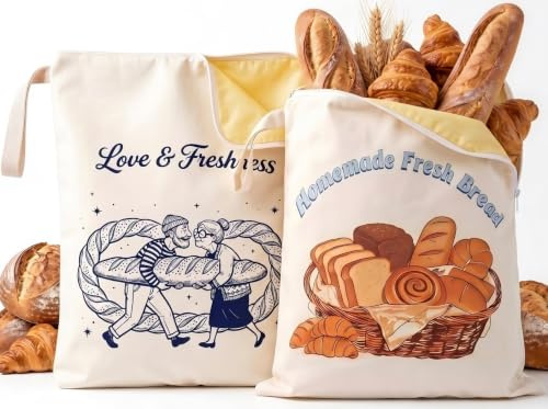 Lot de 2 Sacs à Pain Réutilisables en Cire d'Abeille 43x33cm