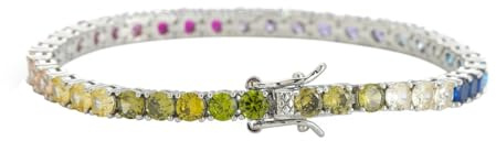 Gyios Bracciale Tennis Donna 4mm Multi-Colore Cz Braccialetto da per Uomini Donne, Rame A Base di Zirconia Cubico Hip Hop, 7 8 Pollici Accessorio-silver-8inch(20cm)