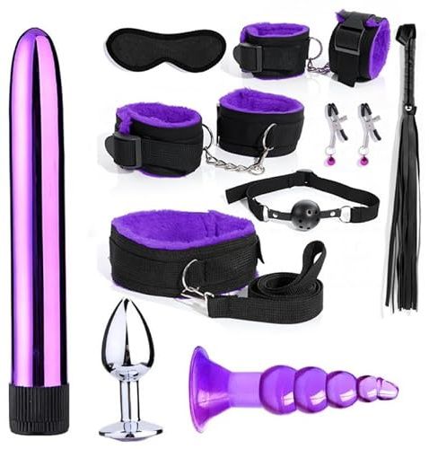 Juego de Entrenamiento de Pareja de 10 Piezas de Sujeciones de Nailon Morado, Accesorios Multifuncionales de Ejercicio de Cadera y Cuerpo